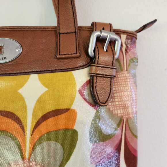 FOSSIL Floral Print Coated Canvas/Leather Tote Bag Key-Per Purse VGPC - Picture 6 of 16